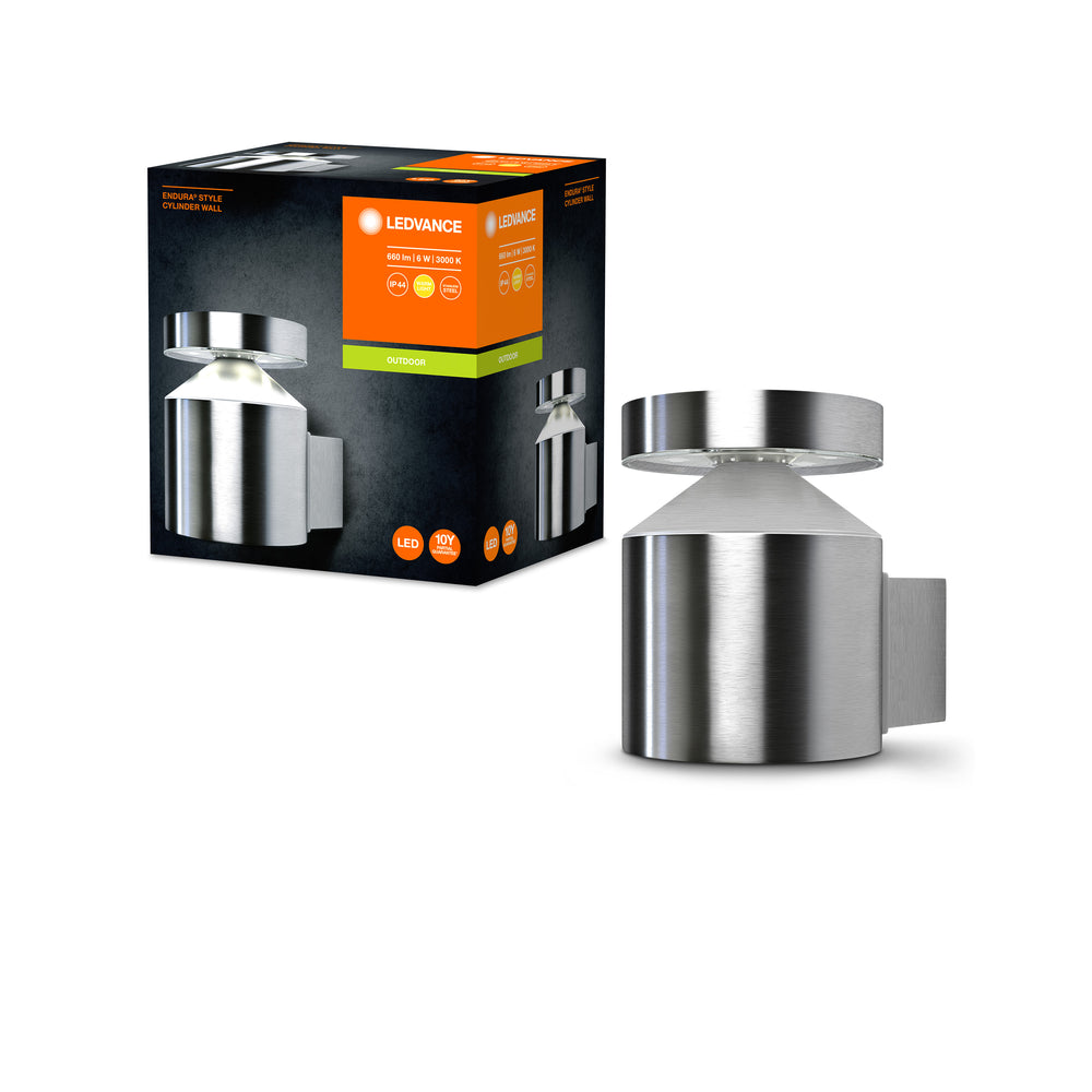 Ledvance ENDURA Style Cylinder Wand LED Lamp 6W 3000K IP44 Roestvrij Staal Buiten Opbouw