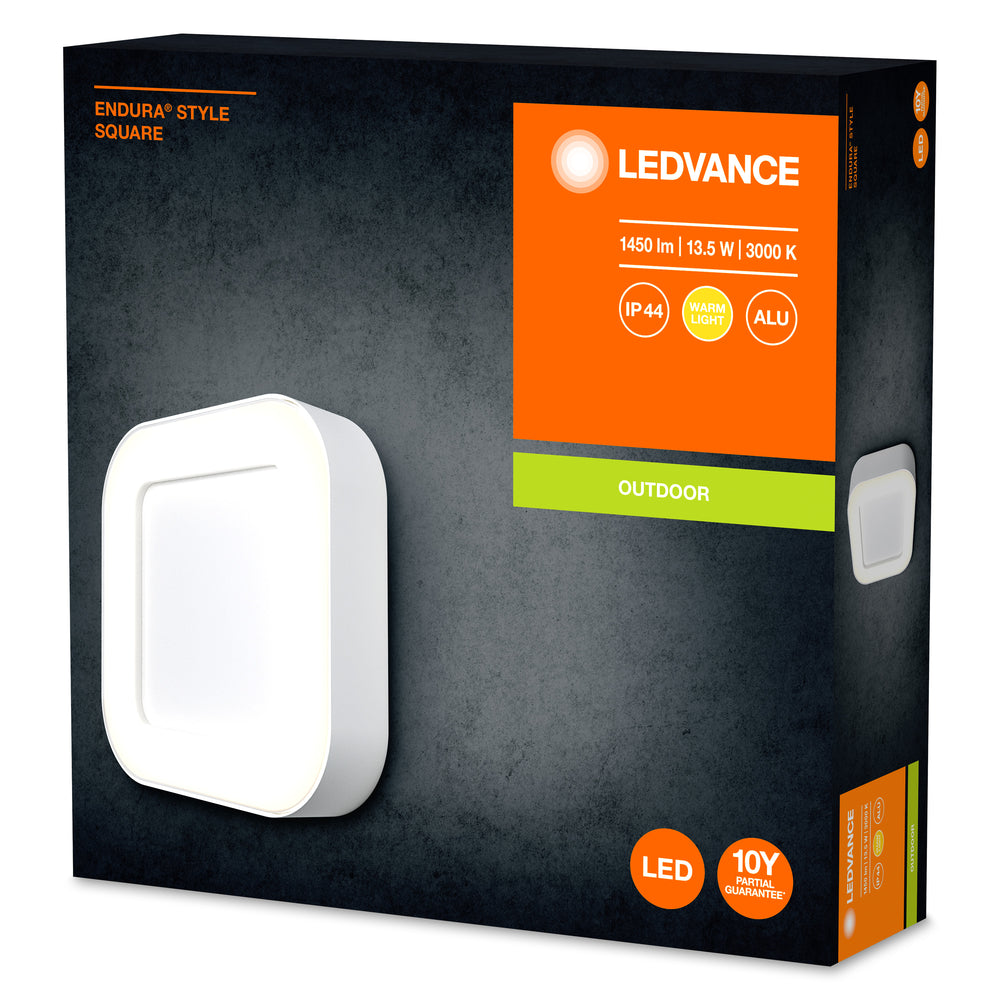 Ledvance ENDURA Style Square Applique Murale LED 13.5W 3000K 220-240V IP44 IK07 Blanc Extérieur Montage en Saillie