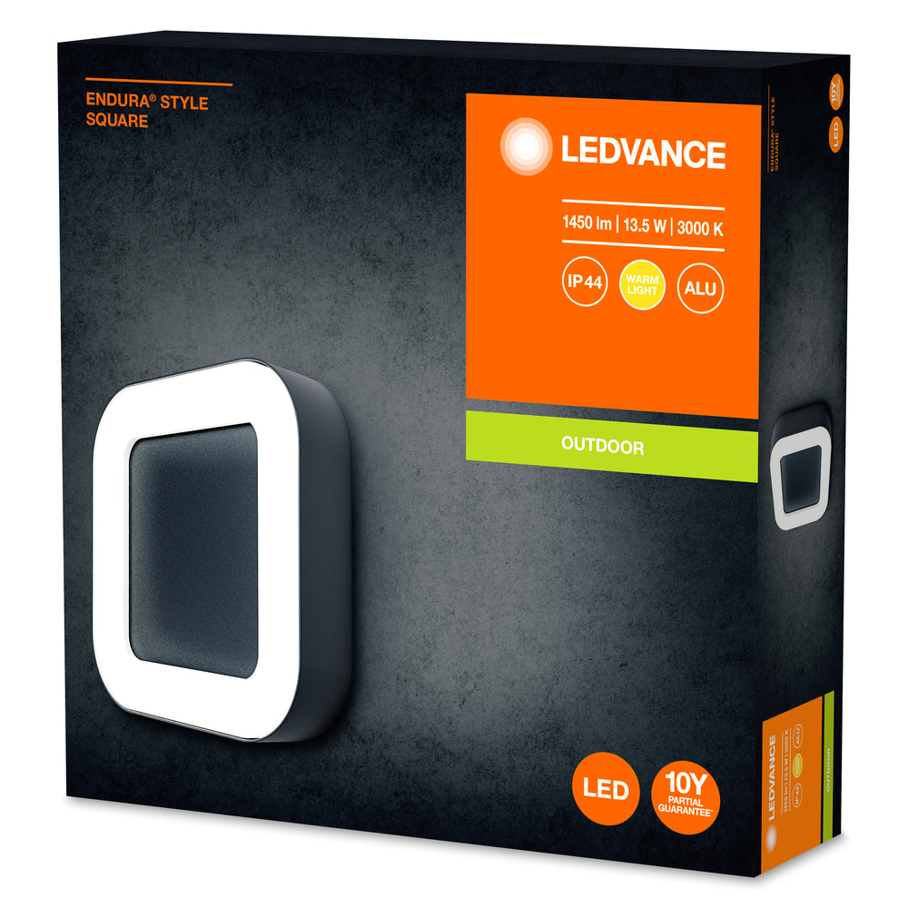 Ledvance ENDURA Style Square applique murale LED 13.5W 3000K Gris Foncé IP44 IK07 montage en surface extérieur
