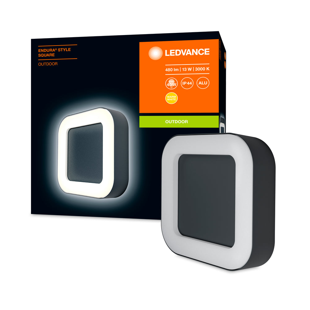 Ledvance ENDURA Style Square applique murale LED 13.5W 3000K Gris Foncé IP44 IK07 montage en surface extérieur