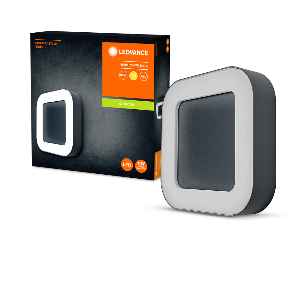 Ledvance ENDURA Style Square LED wandlamp 13.5W 3000K Donkergrijs IP44 IK07 buitenmontage