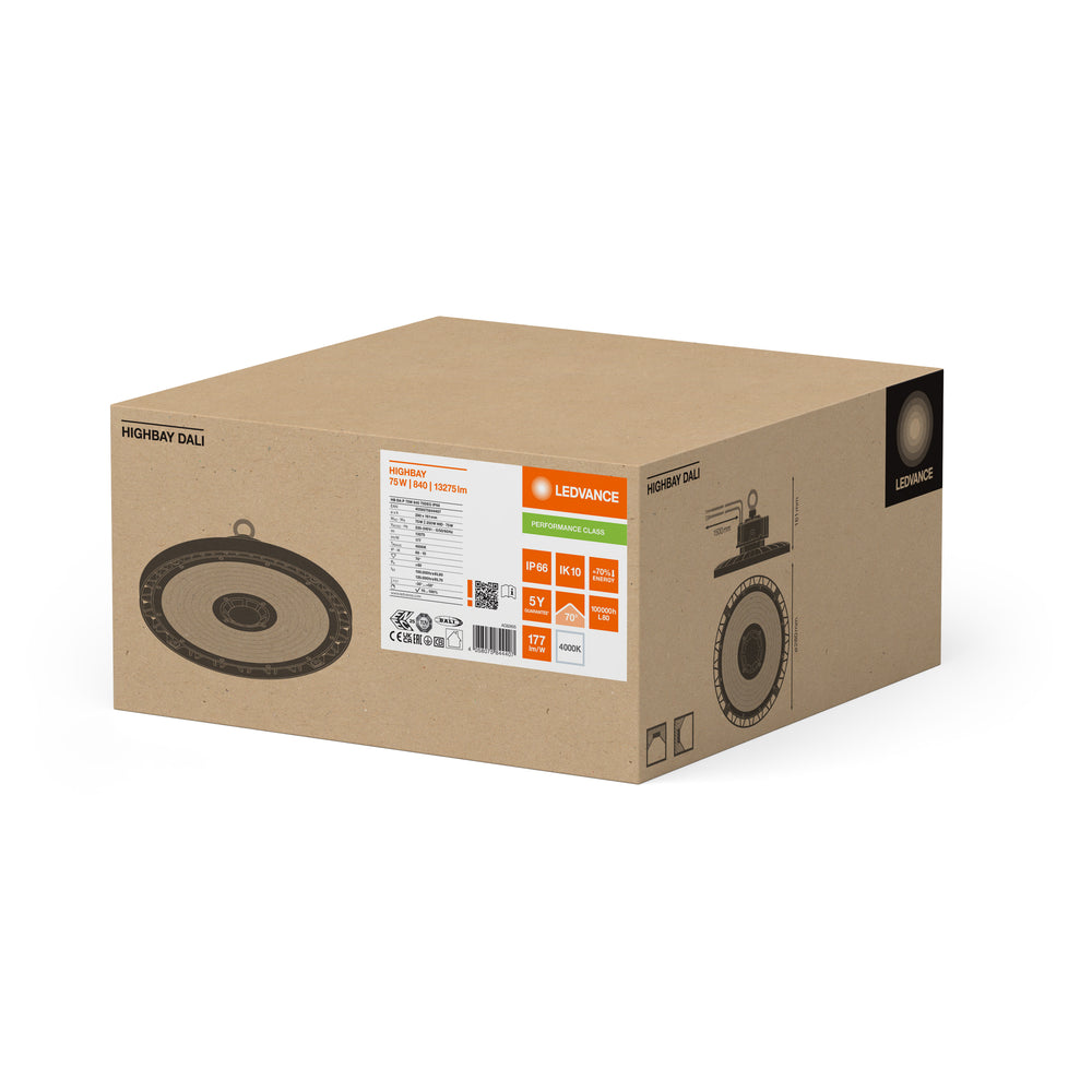 Ledvance HIGH BAY DALI GEN 5 LED 75W 4000K 13275 lumen 70° Zwart IP66 IK10 Aluminium Industriële Verlichting