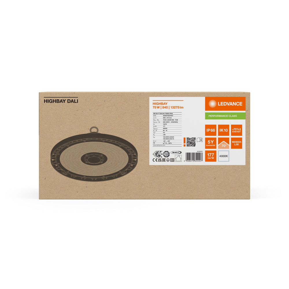 Ledvance HIGH BAY DALI GEN 5 LED 75W 4000K 13275 lumen 70° Zwart IP66 IK10 Aluminium Industriële Verlichting