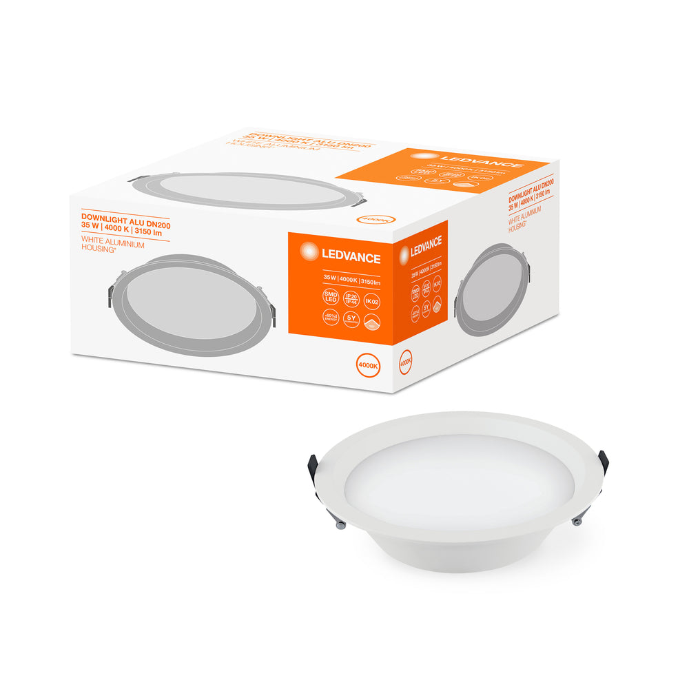 Ledvance Downlight LED 200mm 20W/25W/30W 3000K/4000K 2400-3600 lumens CRI 90 IP44/IP20 Aluminium blanc