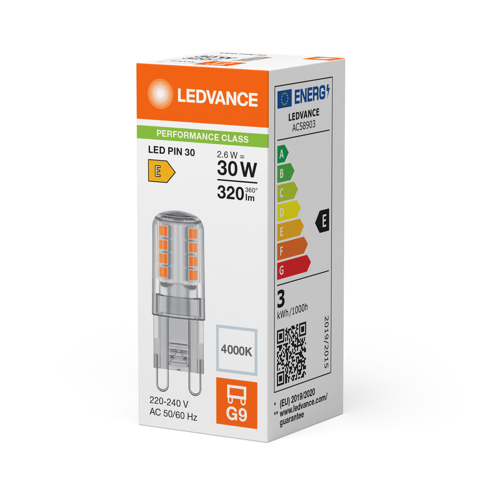 Ampoule Ledvance LED G9 2.6W 4000K Transparente 320 lumens 220-240V 300° Non Dimmable Blanc Froid