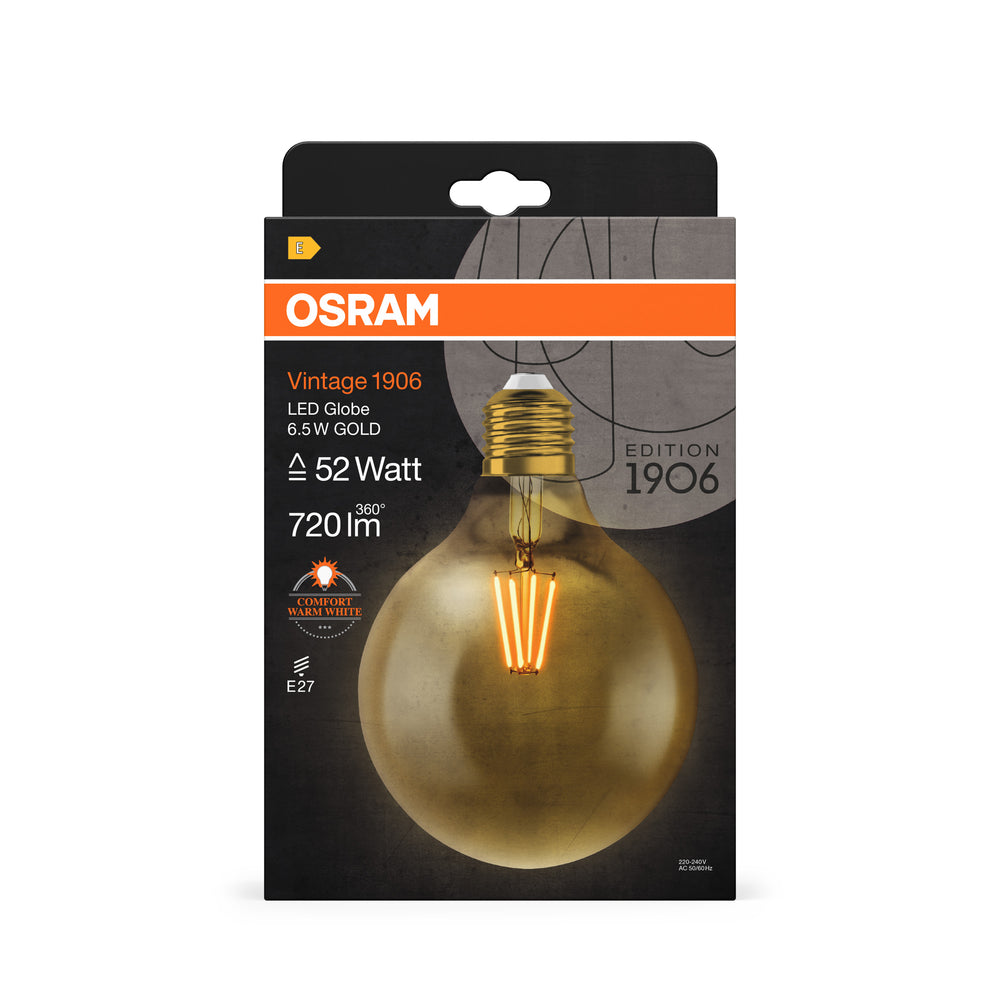 Ledvance Vintage 1906 LED Globe 6.5W E27 2400K Ampoule en verre doré 720 lumens 220-240V IP20 124mm