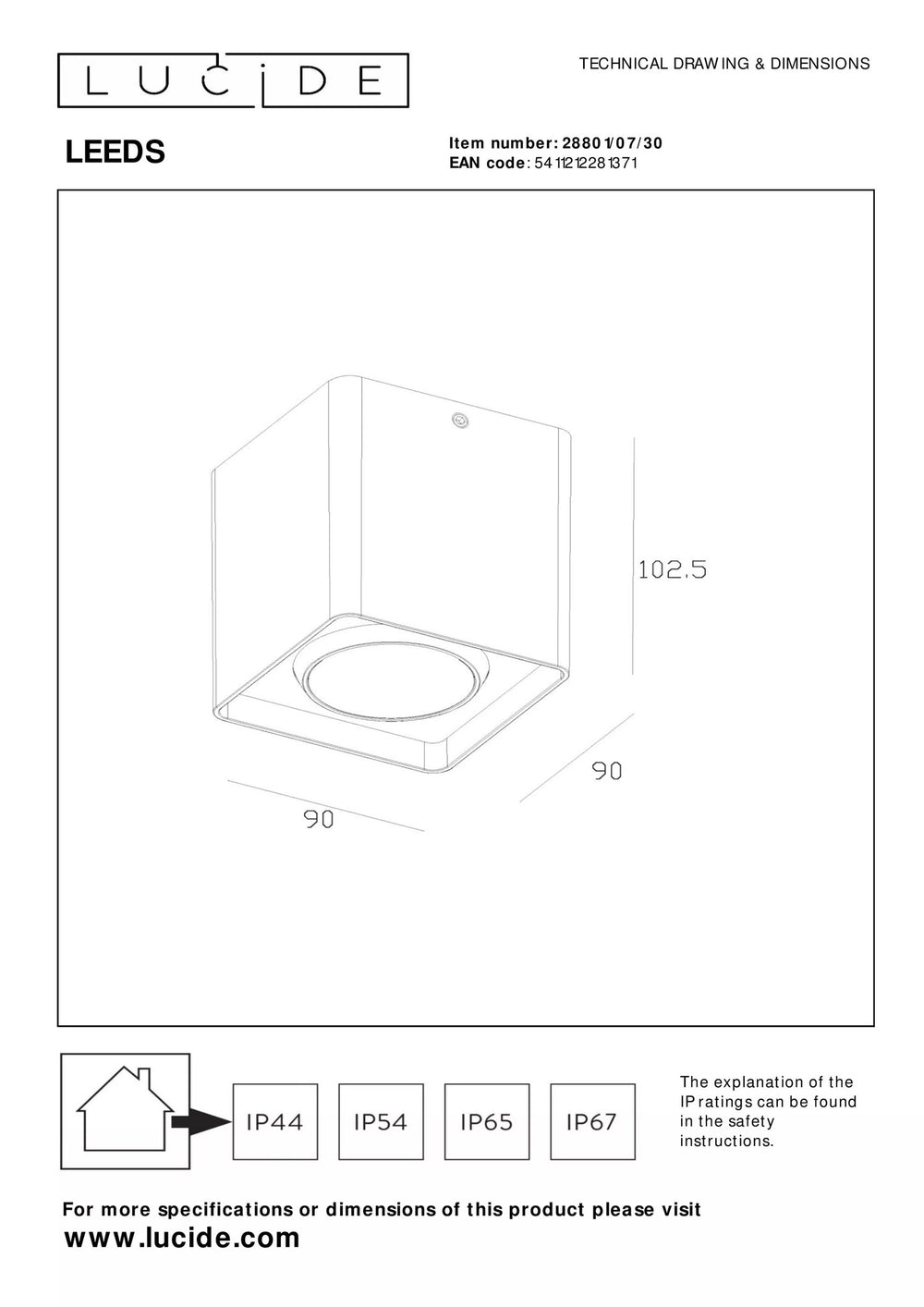 Lucide LEEDS plafonnier LED extérieur 1x9W 2700K IP54 noir