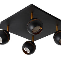 Lucide BINARI LED plafondspot, 4x4.5W 2700K, rond metaal, mat zandzwart met gouden accenten, IP20