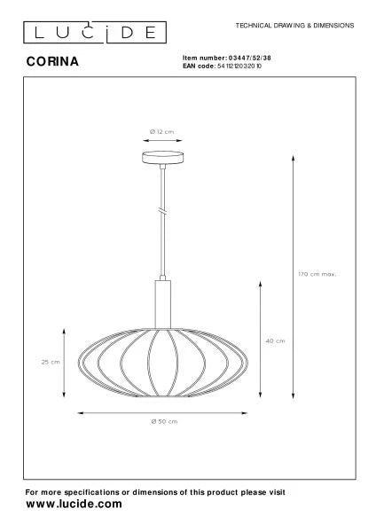 Lucide CORINA LED hanglamp Ø50cm, E27, dimbaar, 40W, 230V, verstelbare hoogte, crème modern design