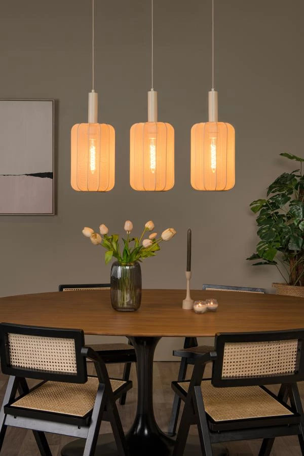 Lucide CORINA LED tafellamp, 3xE27, dimbaar, verstelbare stoffen kap, 185cm crème binnenverlichting
