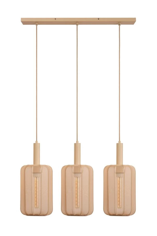 Lucide CORINA LED tafellamp, 3xE27, dimbaar, verstelbare stoffen kap, 185cm crème binnenverlichting