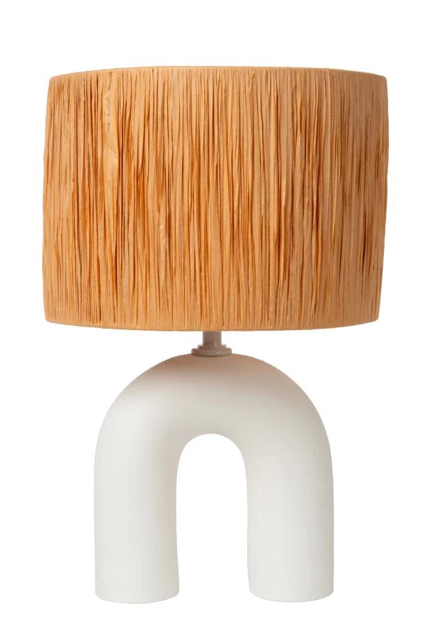 Lucide LED tafellamp Ronda met E27 fitting, rattan kap, keramische voet, 28x28x45cm Wit voor gebruik binnenshuis