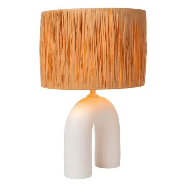 Lucide LED tafellamp Ronda met E27 fitting, rattan kap, keramische voet, 28x28x45cm Wit voor gebruik binnenshuis