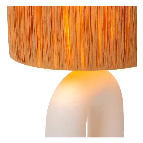 Lucide LED tafellamp Ronda met E27 fitting, rattan kap, keramische voet, 28x28x45cm Wit voor gebruik binnenshuis