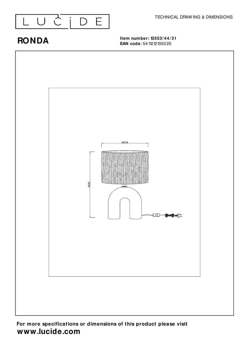 Lucide LED tafellamp Ronda met E27 fitting, rattan kap, keramische voet, 28x28x45cm Wit voor gebruik binnenshuis