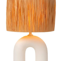 Lucide LED tafellamp Ronda met E27 fitting, rattan kap, keramische voet, 28x28x45cm Wit voor gebruik binnenshuis