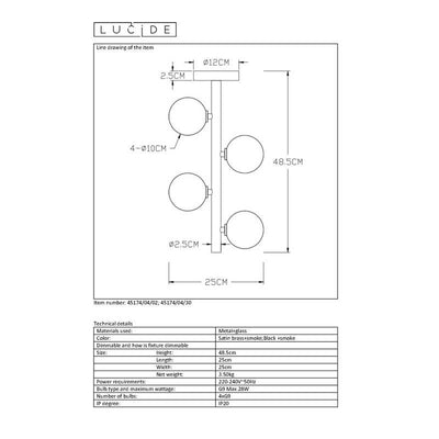 Lucide Tycho plafondlamp Ø25cm 4xG9 zwart met 220-240V input