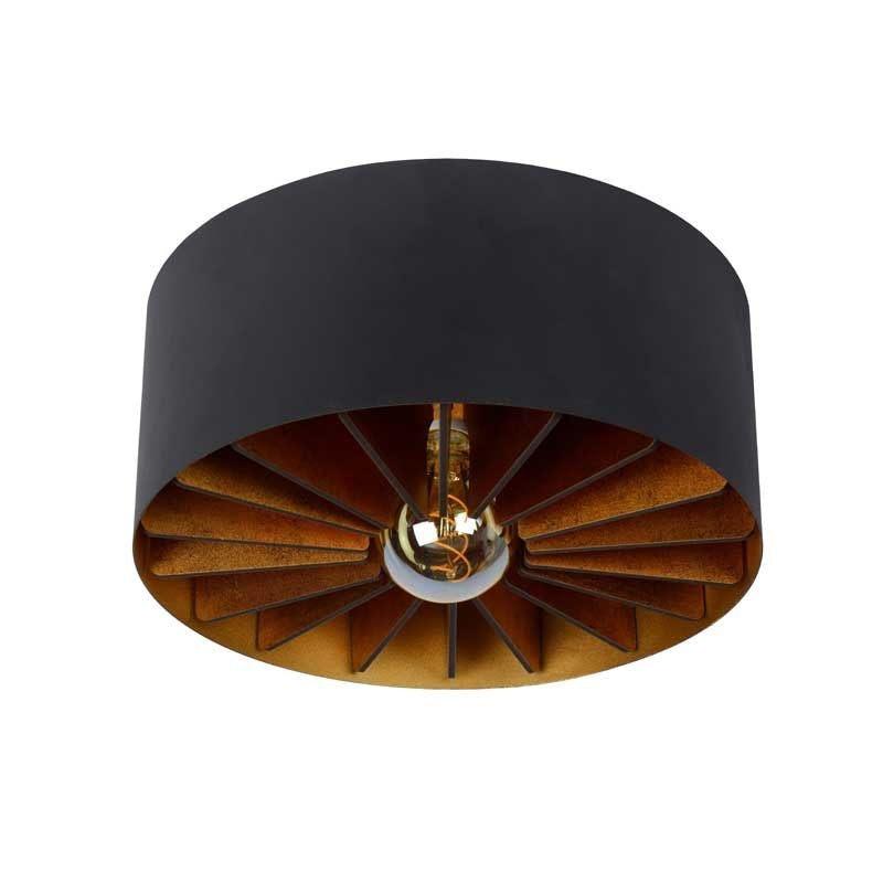 Plafonnier LED Lucide ZIDANE Noir Ø40cm 1xE27 IP20 luminaire moderne en métal