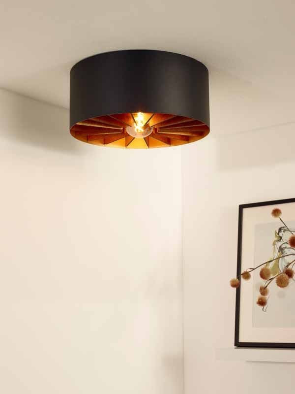 Plafonnier LED Lucide ZIDANE Noir Ø40cm 1xE27 IP20 luminaire moderne en métal