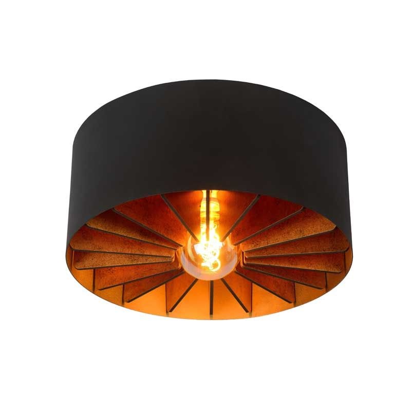 Plafonnier LED Lucide ZIDANE Noir Ø40cm 1xE27 IP20 luminaire moderne en métal