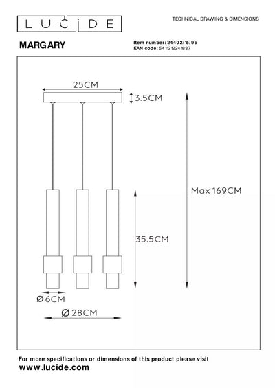 Suspension LED Lucide margary 3x4W 2700K café 28cm dimmable