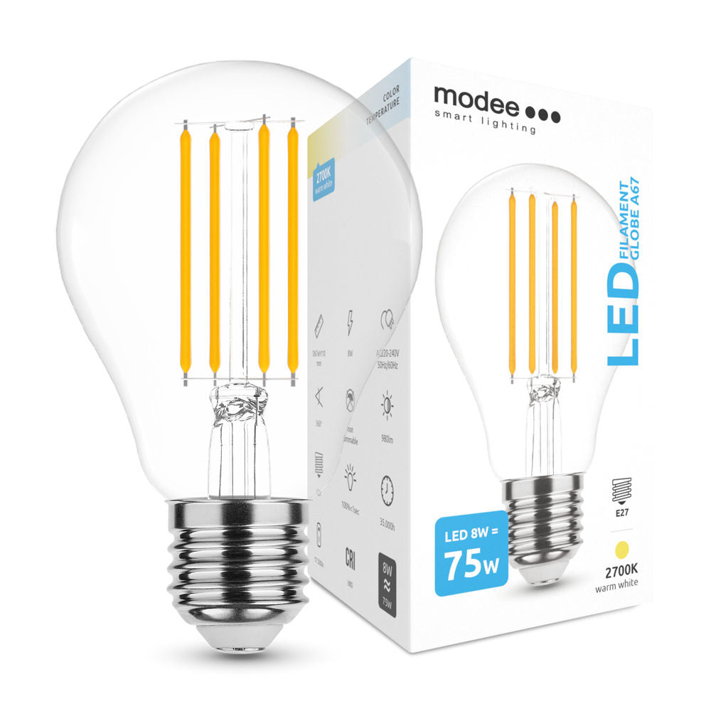 Modee LED filamentlamp E27 A67 10.5W 3000K warm wit licht IP20 220-240V CRI 80 CE RoHS