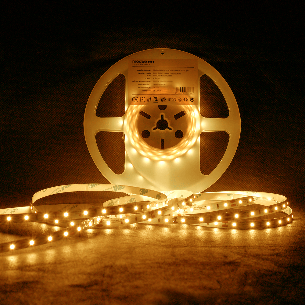 Bande LED Modee silicone 12V 4.8W/m 60LED/m 2700K 540 lumens/m CRI 90 IP65 8mm rouleau 5m