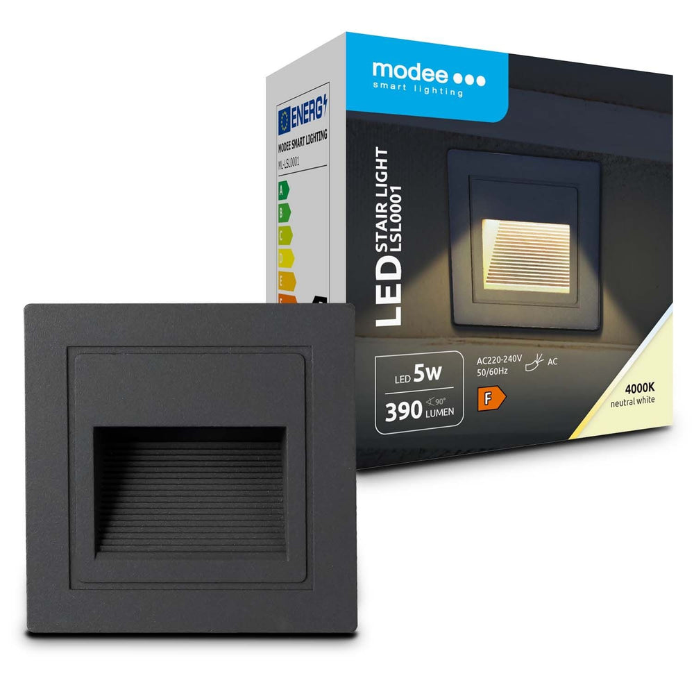 Applique LED d'escalier Modee, 5W 390 lumens, 4000K Blanc neutre, IP65, design compact 84x50x84mm