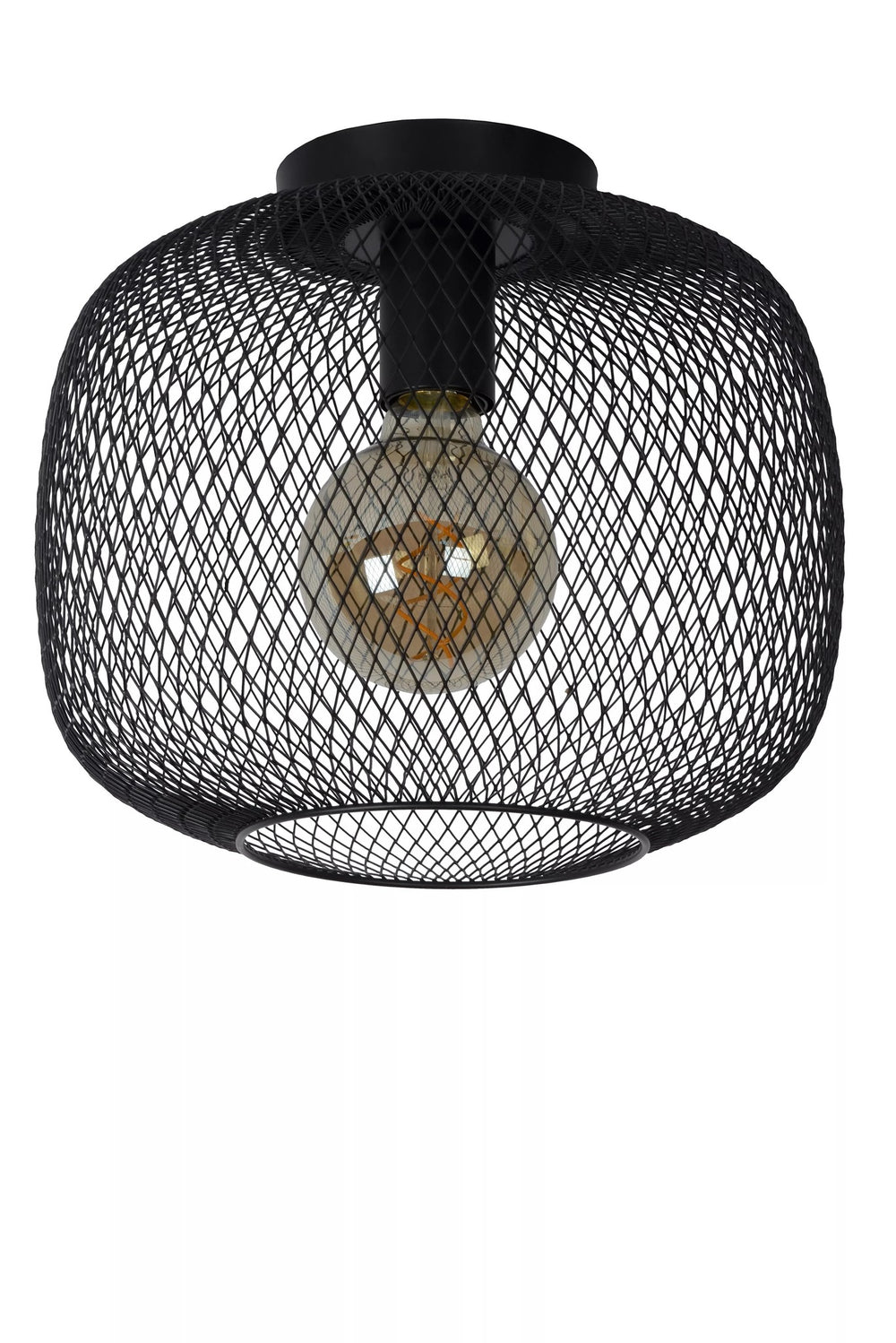 Lucide MESH plafondlamp Ø30cm, E27 fitting, metalen cilindervorm design, matzwarte afwerking, IP20 binnenverlichting