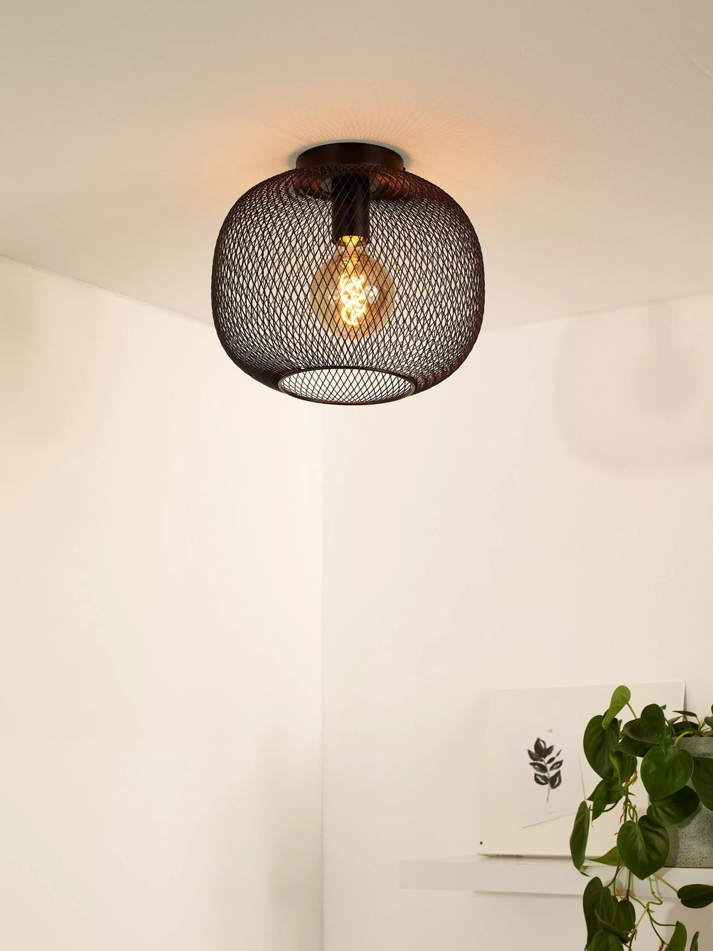 Lucide MESH plafondlamp Ø30cm, E27 fitting, metalen cilindervorm design, matzwarte afwerking, IP20 binnenverlichting