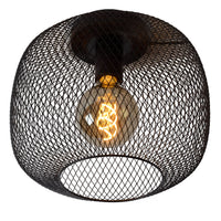 Lucide MESH plafondlamp Ø30cm, E27 fitting, metalen cilindervorm design, matzwarte afwerking, IP20 binnenverlichting
