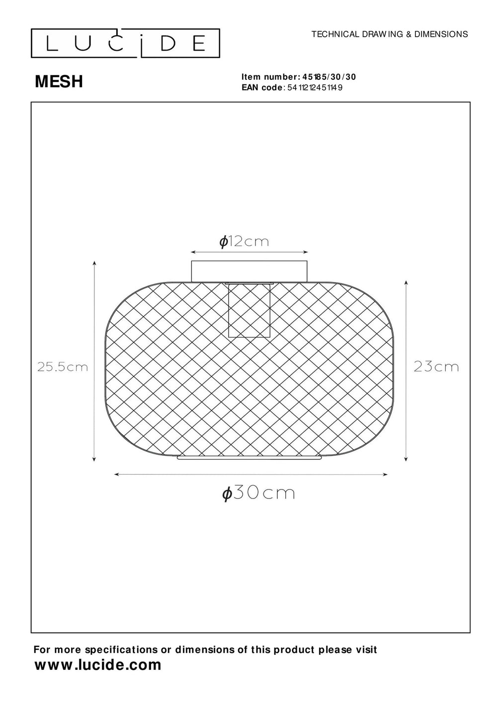 Lucide plafonnier MESH 30cm E27 montage noir - Ø30cm plafonnier moderne en aluminium durable, IP20, certifié CE