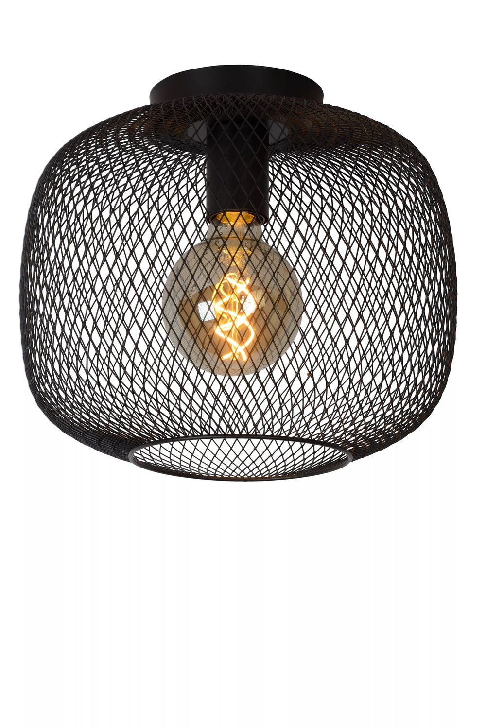 Lucide MESH plafondlamp Ø30cm, E27 fitting, metalen cilindervorm design, matzwarte afwerking, IP20 binnenverlichting
