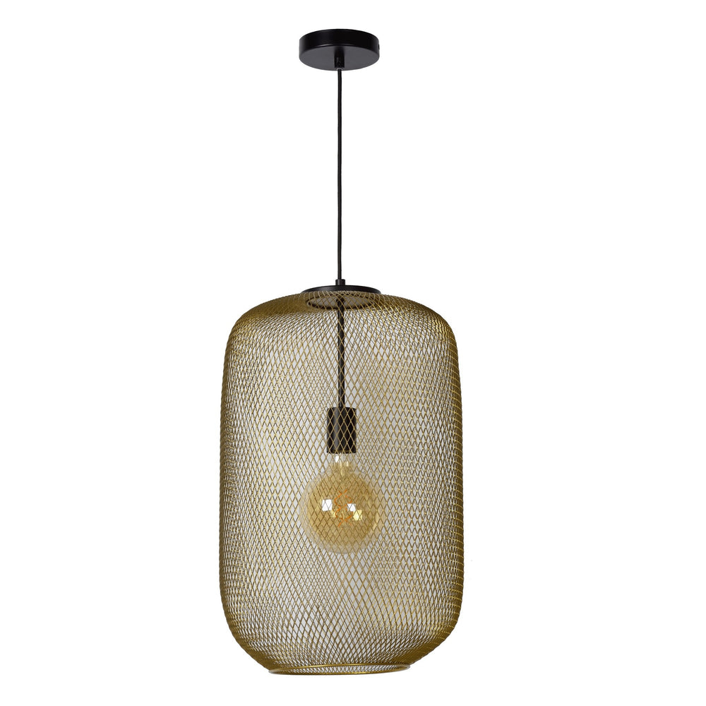 Plafonnier LED suspendu Lucide MESH Ø35cm, fixation E27, or/messager mat, luminaire moderne