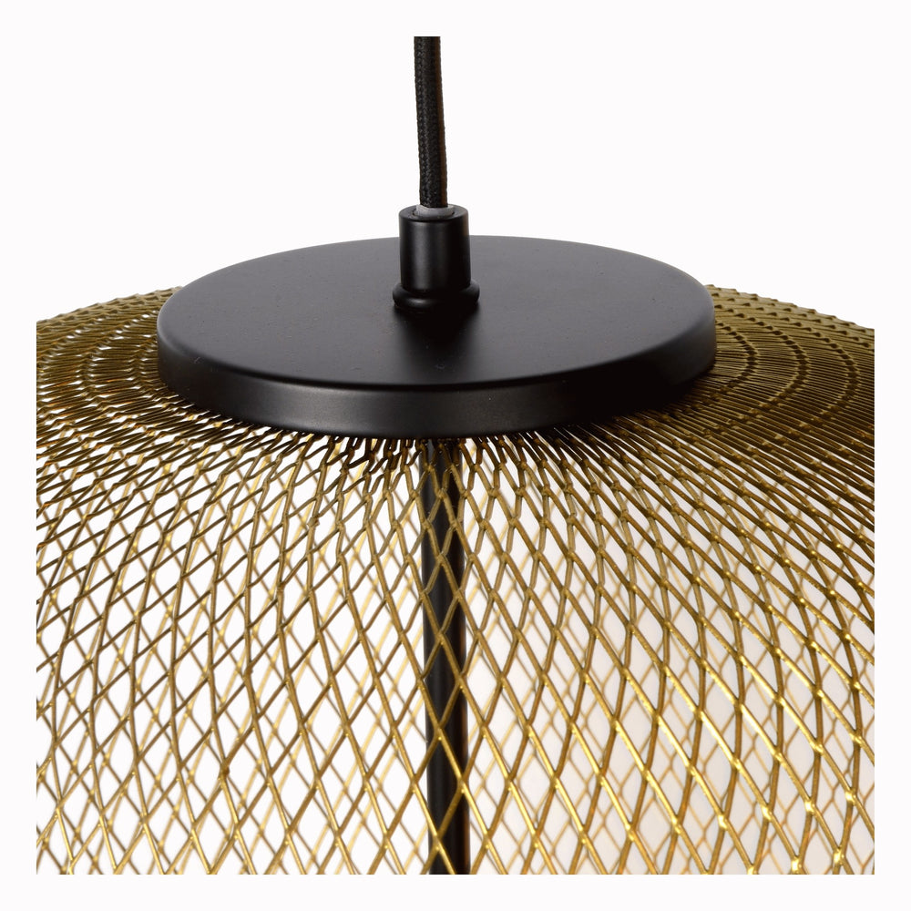 Plafonnier LED suspendu Lucide MESH Ø35cm, fixation E27, or/messager mat, luminaire moderne