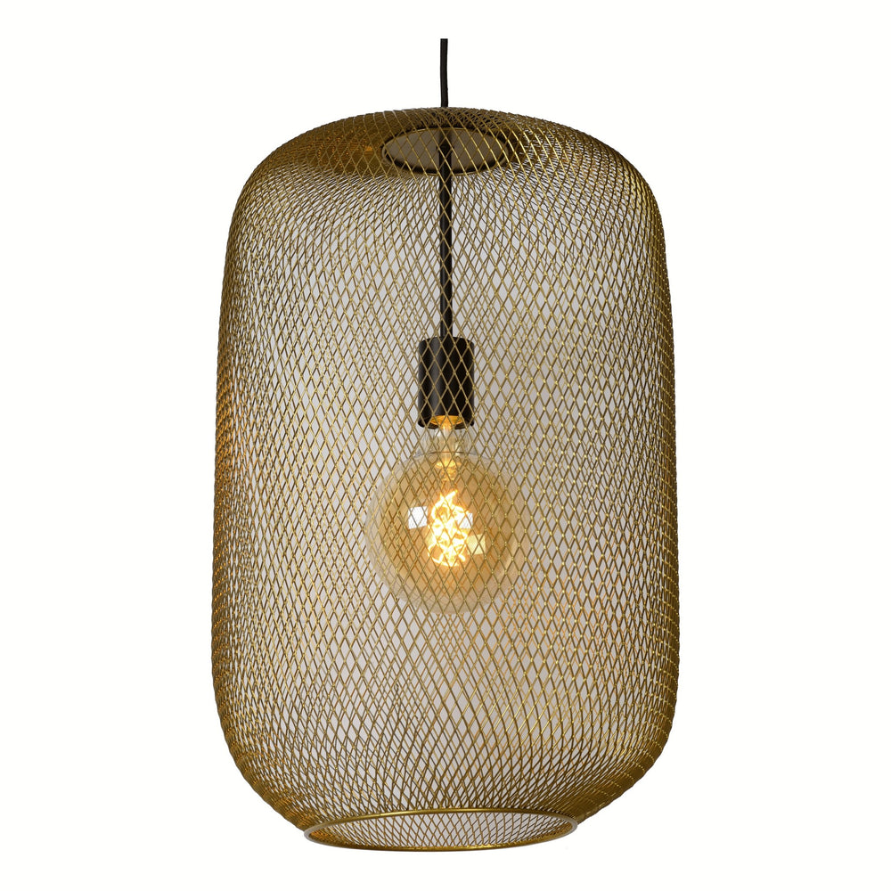 Plafonnier LED suspendu Lucide MESH Ø35cm, fixation E27, or/messager mat, luminaire moderne