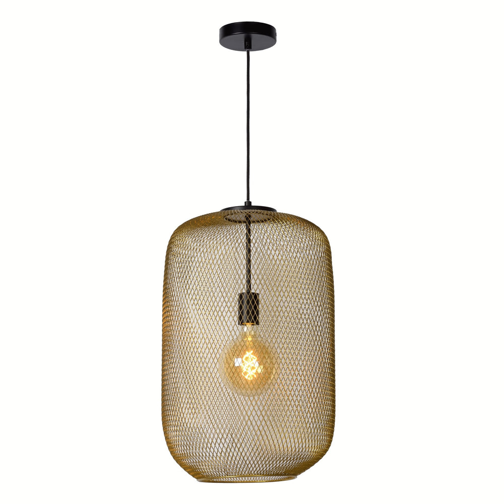 Plafonnier LED suspendu Lucide MESH Ø35cm, fixation E27, or/messager mat, luminaire moderne