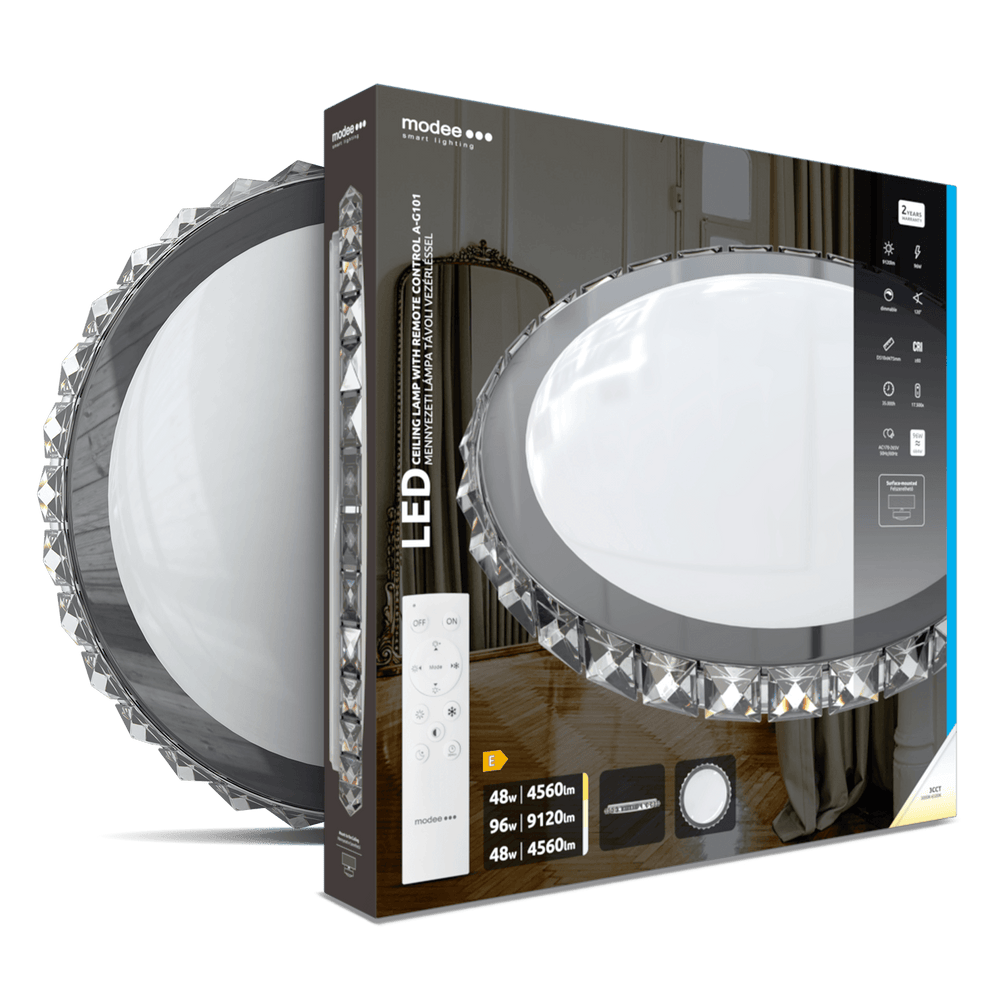 Lampe LED de plafond Modee 96W 3CCT dimmable 9120 lumens Ø510mm aluminium-plastique IP20 verre dépoli