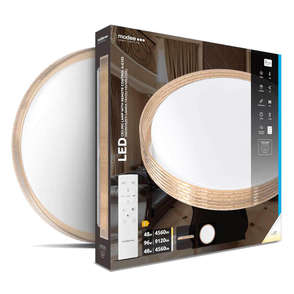 Modee LED Plafondlamp 2x48W 3CCT 2700K-6500K 9120 lumen IP20 Ø510x75mm Bruin met afstandsbediening