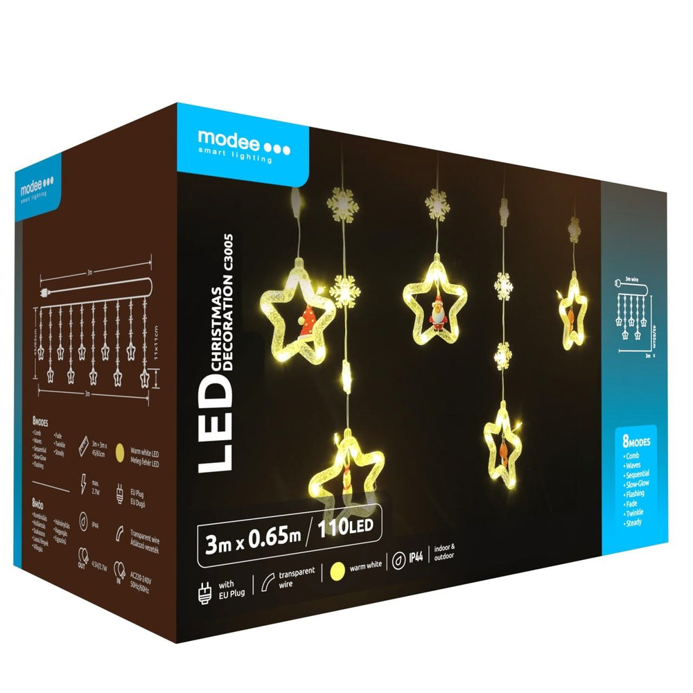 Modee LED kerstdecoratie 110LED 3m warm wit met adapter IP44 binnen buiten lichtsnoer