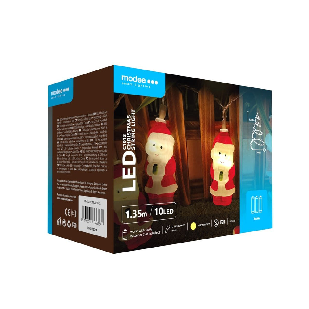 Modee guirlande lumineuse de Noël LED 10 LEDs 2700K blanc chaud à piles plastique IP20 1,35m fil transparent