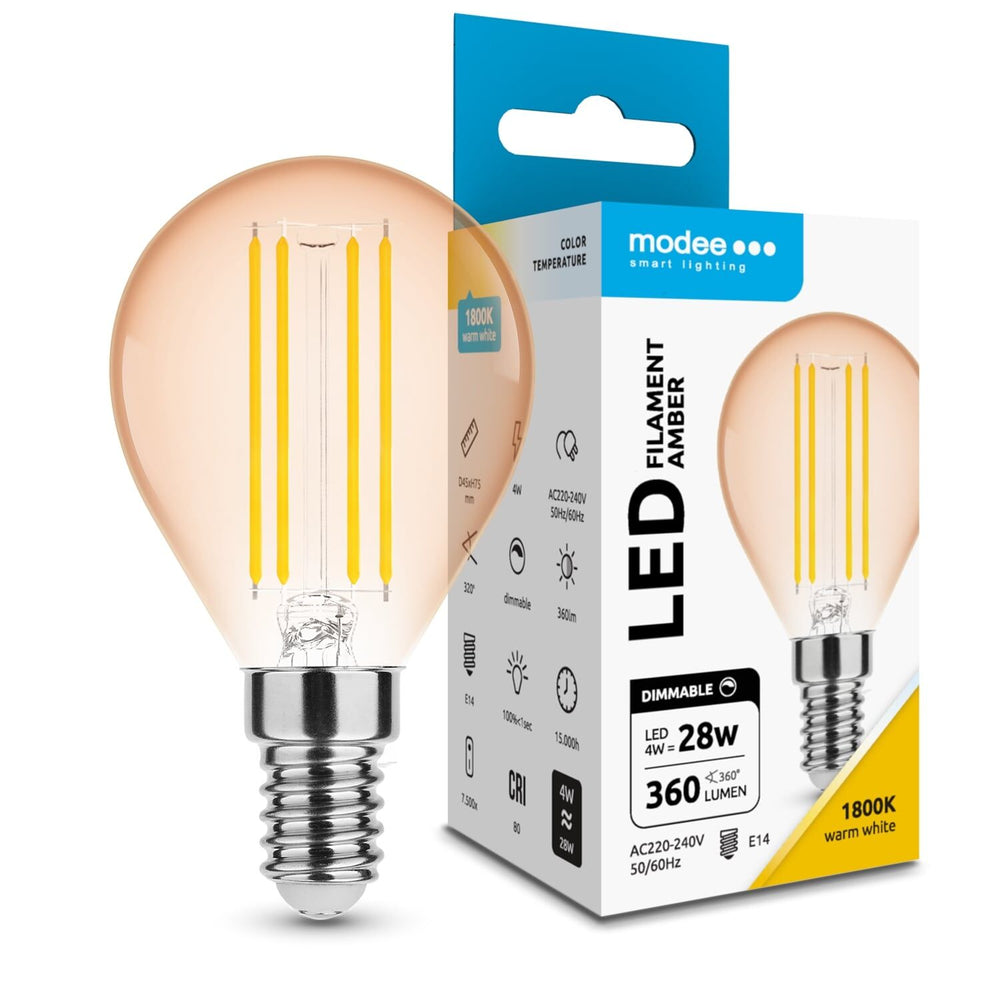 Modee LED Filament Amber Globe Mini G45 4W E14 1800K 300 lumen 320° dimbare lamp