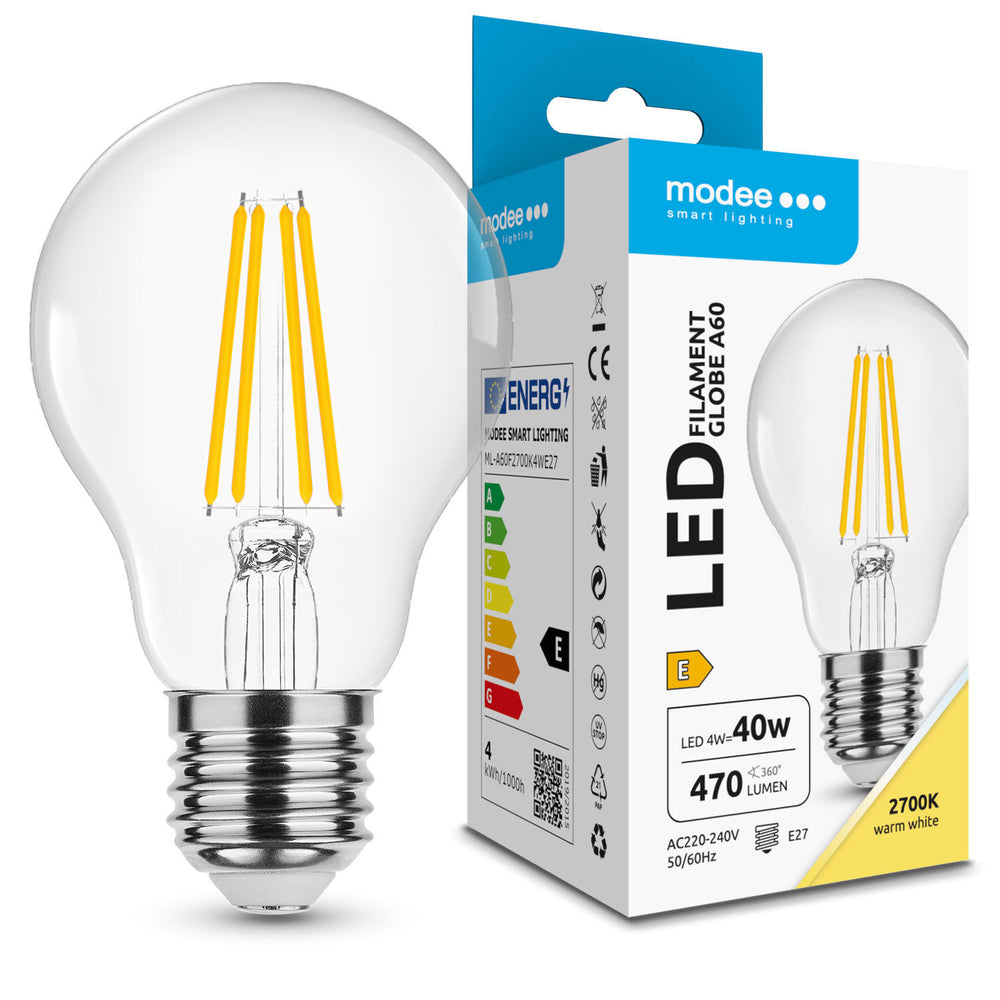 Modee LED filamentlamp A60 4W E27 2700K 470 lumen 360° warm wit glazen bol niet dimbaar IP20