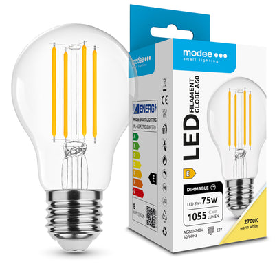 Ampoule LED Filament Modee A60 8W E27 2700K 1055 lumens Gradable Verre 360° Blanc Chaud