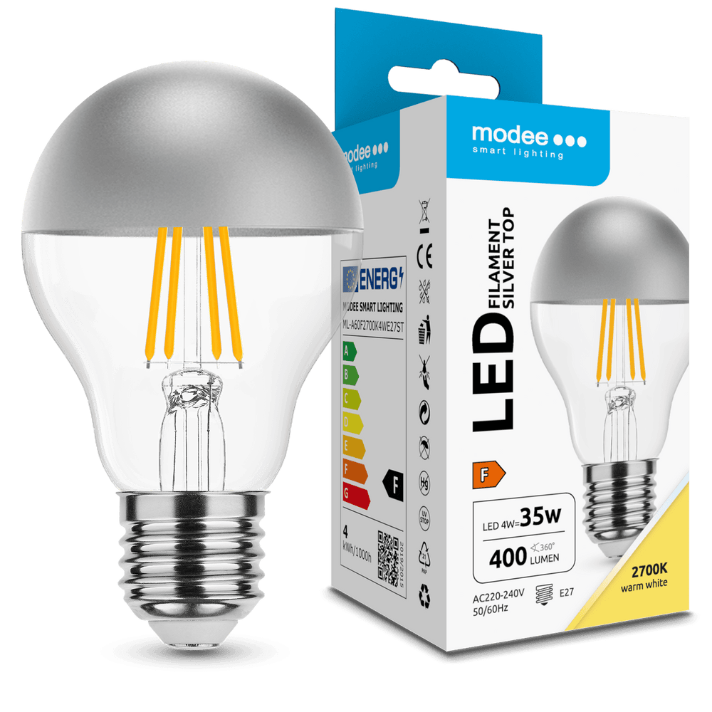 Ampoule LED Filament Modee A60 E27 4W 2700K 400 lumens 320° Verre à sommet argenté Non-variable