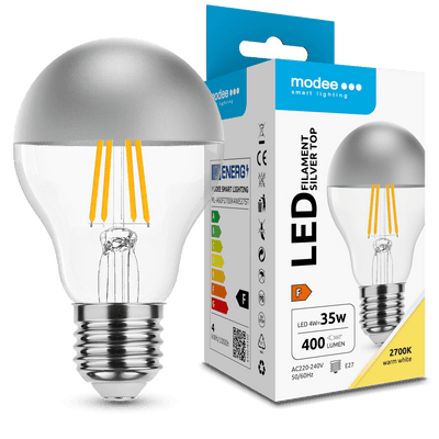 Modee LED Filament Lamp A60 E27 4W 2700K 400 lumen 320° Zilveren Top Glas Niet-Dimbaar