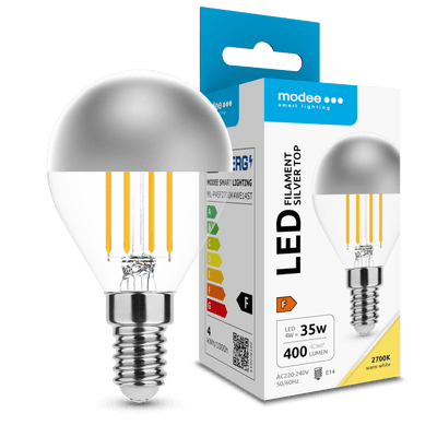 Ampoule à filament LED Modee G45 Silver Top 4W E14 2700K 400 lumens 320° blanc chaud verre chrome