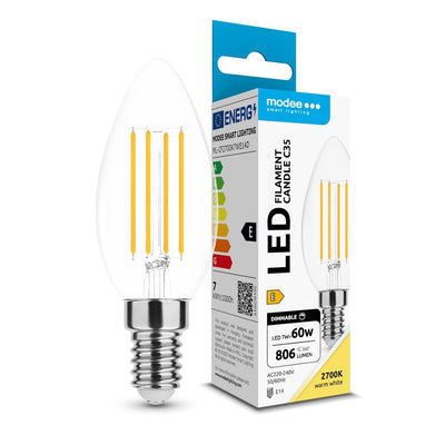 Ampoule LED Filament Modee Bougie C35 7W E14 2700K dimmable 360° verre 806 lumens CRI 80 IP20