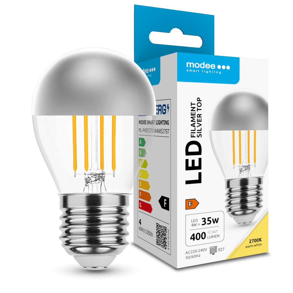 Modee LED Filament G45 Mini Globe Lamp 4W E27 2700K 400 lumen Zilveren Top 320° Warm Wit