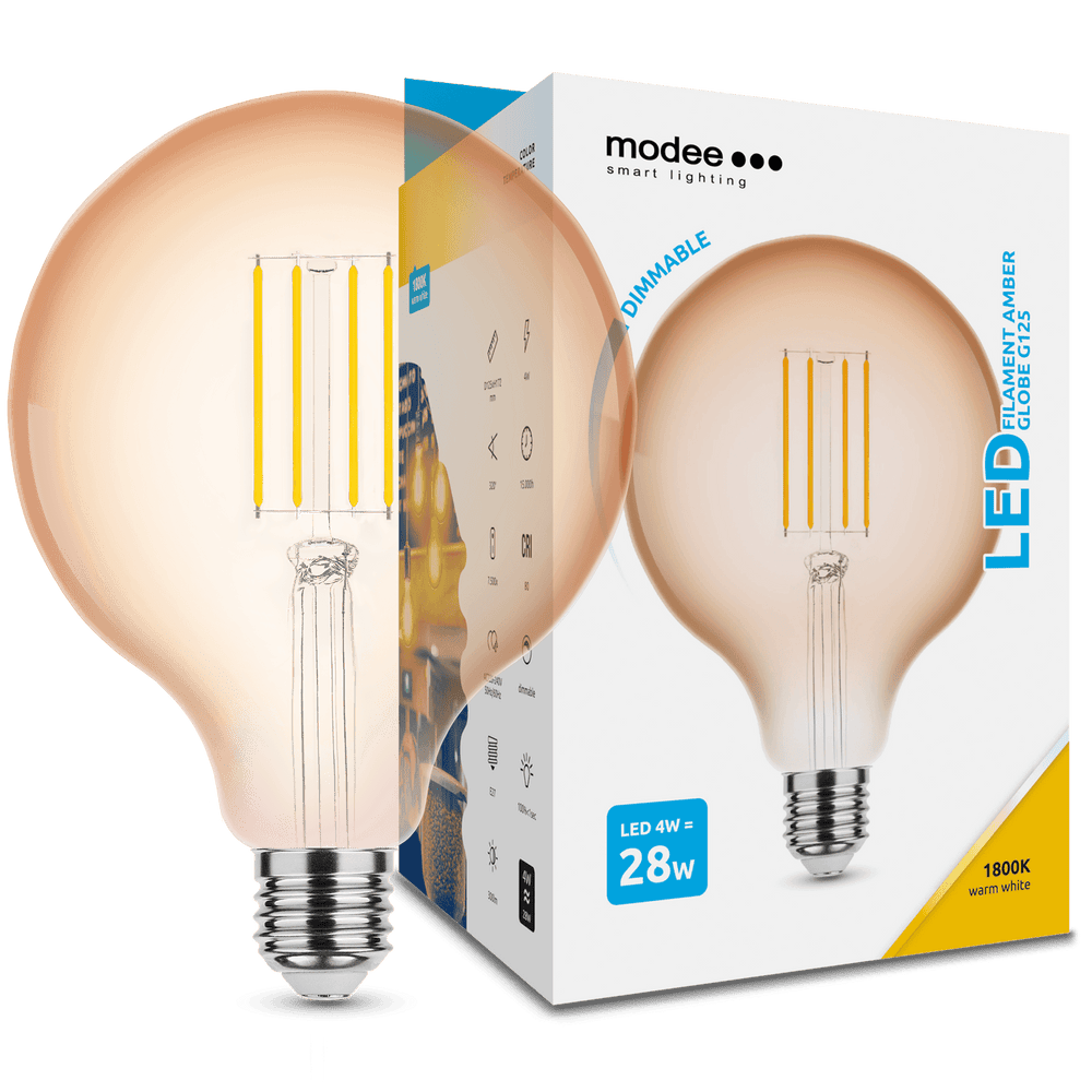 Modee LED Filament Globe G125 4W E27 Ambre 1800K 300 lumens 320° Gradable IP20
